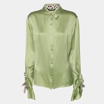 Pre Owned Roberto Cavalli Green Satin Long Sleeve Tops L