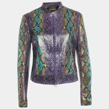 مملوكة مسبقًا Roberto Cavalli Python Leather Zip Up Jacket M