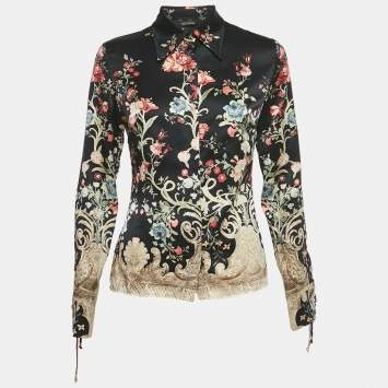 مملوكة مسبقًا Roberto Cavalli Black Printed Silk Shirt S