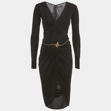 Pre Owned Roberto Cavalli Black Jersey Draped Belt Detail Dress S