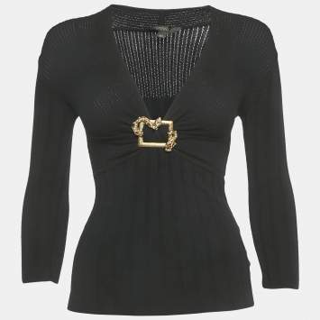 Pre Owned Roberto Cavalli Black Knit Long Sleeve Top S