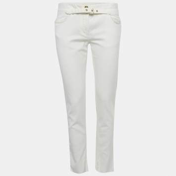 Pre Owned بنطلون روبerto كافالي قطني أبيض ضيق مقاس متوسط (ميديم)