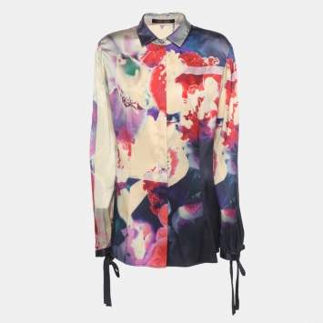 Pre Owned Roberto Cavalli Multicolor Printed Silk Shirt L