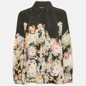 مملوكة مسبقًا Roberto Cavalli Black Floral Print Silk Blouse M
