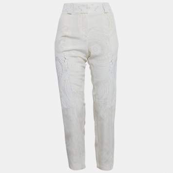 مملوكة مسبقًا Roberto Cavalli Beige Printed Silk Slim Fit Trousers M