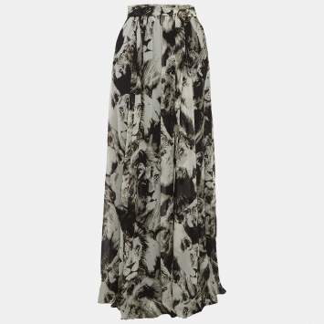 Pre Owned Roberto Cavalli Black/White Print Silk Maxi Skirt S