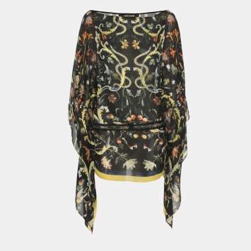 Pre Owned توب روبيرتو كافالي حزام حرير بطباعة أزهار متعدد الألوان أسود مقاس صغير (سمول)