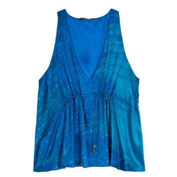 Pre Owned Roberto Cavalli Blue Silk Sleeveless Blouse L