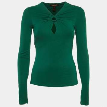 Pre Owned Roberto Cavalli Green Jersey Snake Detail Top S