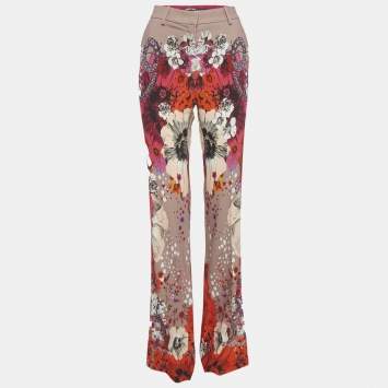 Pre Owned بنطلون روبيرتو كافالي كريب مطبوع زهري مقاس متوسط - ميديوم