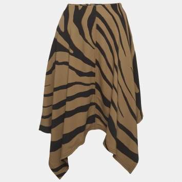 مملوكة مسبقًا Roberto Cavalli Brown/Black Zebra Print Crepe Asymmetric Skirt M