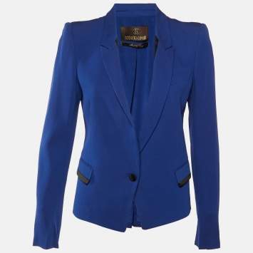 Pre Owned Roberto Cavalli Blue Crepe Tailored Blazer M