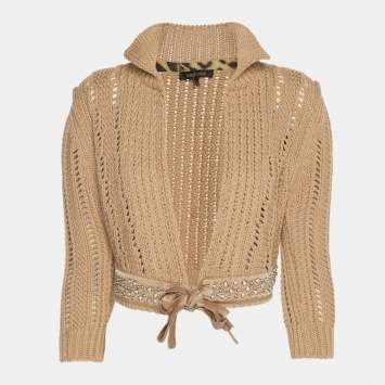 مملوكة مسبقًا Roberto Cavalli Beige Crochet Cropped Cardigan M