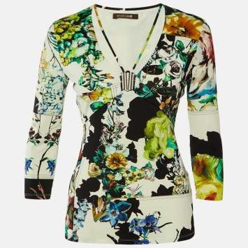 Pre Owned Roberto Cavalli Multicolor Printed Jersey Top M