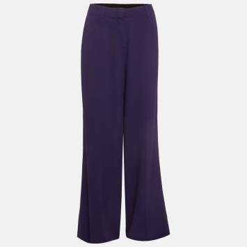مملوكة مسبقًا Roberto Cavalli Purple Crepe Wide-Leg Trousers M