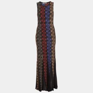 Pre Owned Roberto Cavalli Multicolor Panelled Knit Sleeveless Maxi Dress M