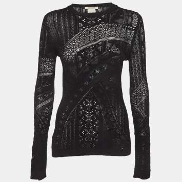 مملوكة مسبقًا Roberto Cavalli Black Patterned Knit Long Sleeve Top L