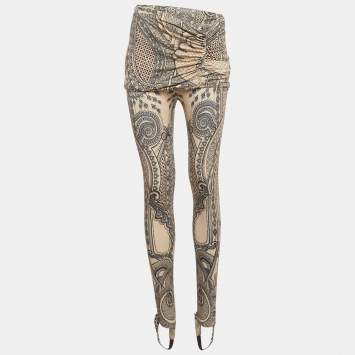 مملوكة مسبقًا Roberto Cavalli Beige Printed Knit Draped Overlay Detail Pants M