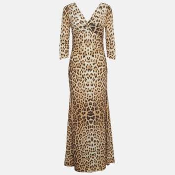 Pre Owned فستان روبيرتو كافالي بيج نقوش حيوانات جيرسي مكشكش ماكسي ميديوم