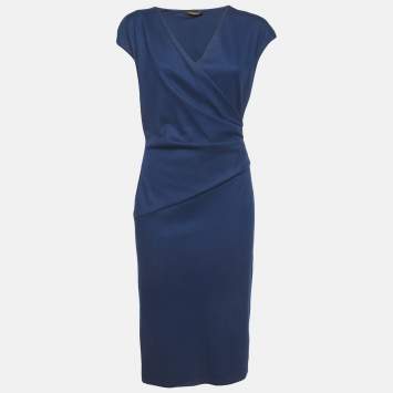 Pre Owned Roberto Cavalli Blue Fleece Wool Sheath Dress M