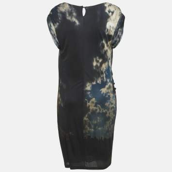 Pre Owned Roberto Cavalli Blue Printed Jersey Short Dress L