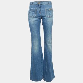 Pre Owned بنطلون جينز روبيرتو كافالي دنيم أزرق بخصر مرتفع وقصير ميديوم \ خصر 29 بوصة