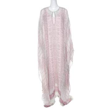 Pre Owned Roberto Cavalli Pink Python Scale Printed Silk Kaftan Dress S