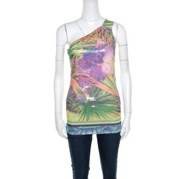 Pre Owned Roberto Cavalli Multicolor Floral Sequined One Shoulder Top S