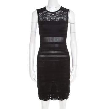 مملوكة مسبقًا Roberto Cavalli Black Knit Lace Insert Sleeveless Fitted Dress S