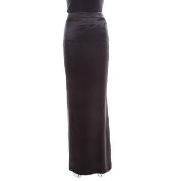 Pre Owned Roberto Cavalli Black Satin Maxi Skirt S