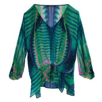 Pre Owned Roberto Cavallli Green Printed Silk Kaftan Blouse M