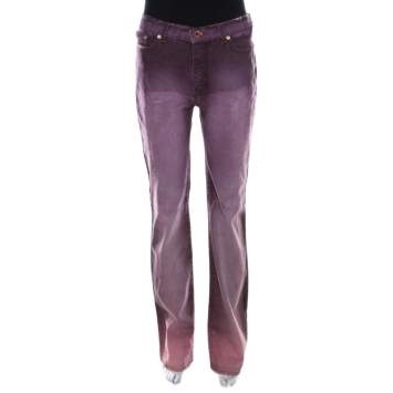 Pre Owned Roberto Cavalli Purple Denim Snake Print Straight Fit Jeans S 