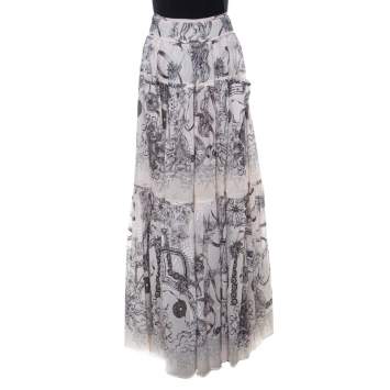 Pre Owned Roberto Cavalli Cream Botanical Print Tiered Maxi Skirt M