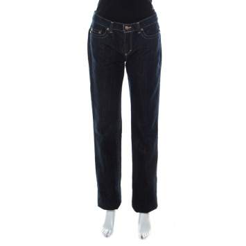 Pre Owned Roberto Cavalli Blue Dark Wash Denim Gold Lurex Detail Boot-Cut Jeans M