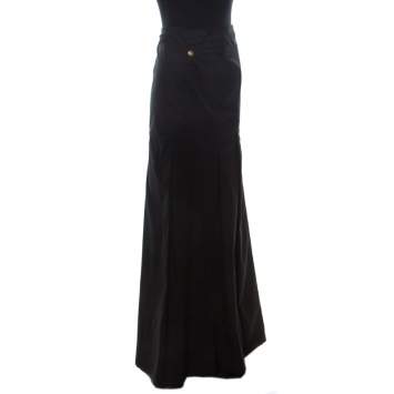 Pre Owned Roberto Cavalli Black Denim Pleated Maxi Skirt S