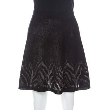 Pre Owned Roberto Cavalli Black and Gold Knit Mini A-line Skirt M