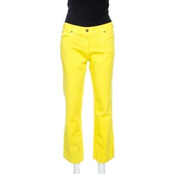 Pre Owned Roberto Cavalli Yellow Denim Embroidered Back Pocket Jeans M