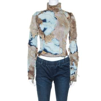 Pre Owned Roberto Cavalli Multicolor Acid Wash Denim Distressed Patch Detail Jacket S