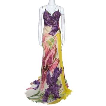 Pre Owned Roberto Cavalli Multicolor Printed Corset Bustier Maxi Dress M