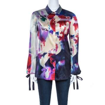 Pre Owned Roberto Cavalli Multicolor Abstract Print Silk Long Sleeve Shirt M