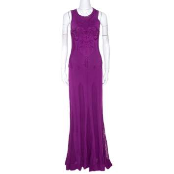 Pre Owned Roberto Cavalli Fuschia Crochet Knit Sleeveless Maxi Dress S 