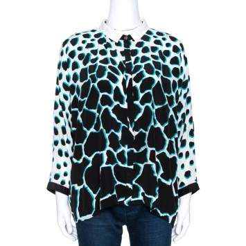 Pre Owned Roberto Cavalli Black Animal Print Silk Dolman Sleeve Shirt M
