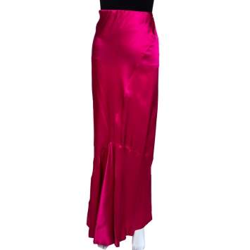 Pre Owned Roberto Cavalli Purple Satin Silk Flared Maxi Skirt L