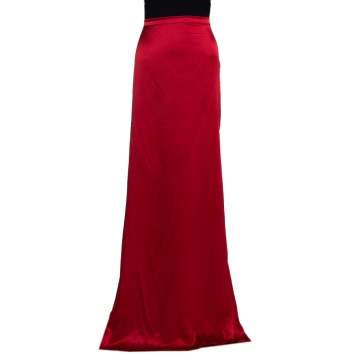 Pre Owned Roberto Cavalli Red Silk Satin Flared Maxi Skirt L
