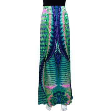 Pre Owned Roberto Cavalli Multicolor Animal Print Silk Flared Skirt L