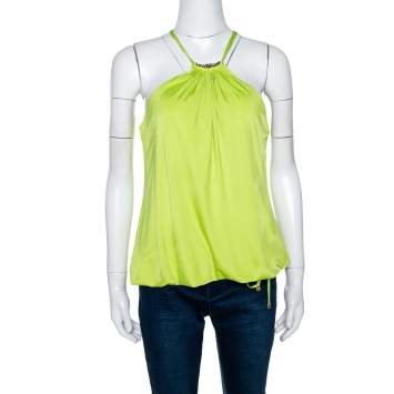 Pre Owned Roberto Cavalli Lime Green Jersey Halter Neck Top L