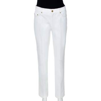 Pre Owned Roberto Cavalli White Denim Embellished Pocket Detail Jeans M
