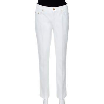 Pre Owned Roberto Cavalli White Denim Embellished Pocket Detail Jeans M