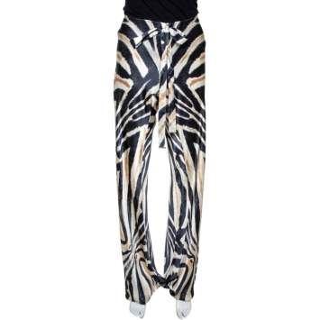 Pre Owned Roberto Cavalli Two Tone Animal Printed Silk Pants M 