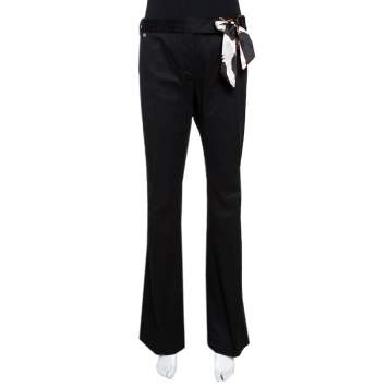 Pre Owned Roberto Cavalli Black Denim & Silk Waist Trim Flared Jeans L